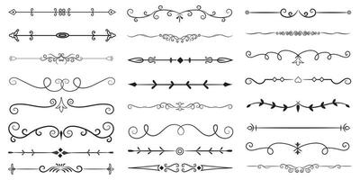 Page Divider And Design Elements. Set of Various Simple Black Divider Design, Assorted Divider Collection Template Vector. Collection of floral dividers elements mega decoration for Calligraphy. vector