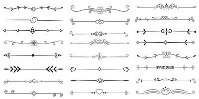 Page Divider And Design Elements. Set of Various Simple Black Divider Design, Assorted Divider Collection Template Vector. Collection of floral dividers elements mega decoration for Calligraphy. vector