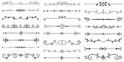 Page Divider And Design Elements. Set of Various Simple Black Divider Design, Assorted Divider Collection Template Vector. Collection of floral dividers elements mega decoration for Calligraphy. vector