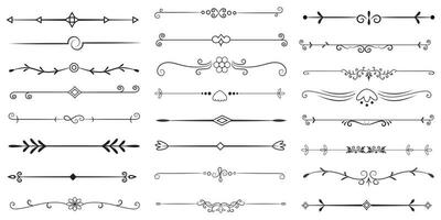 Page Divider And Design Elements. Set of Various Simple Black Divider Design, Assorted Divider Collection Template Vector. Collection of floral dividers elements mega decoration for Calligraphy. vector