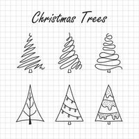 Hand drawn Christmas tree collection sketch vector