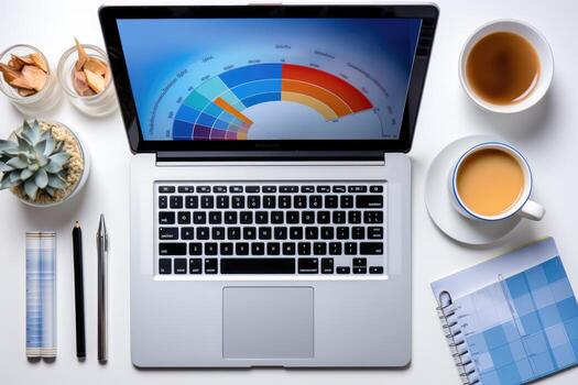 using the personal computer on the table AI Generated photo