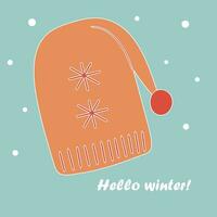 Winter children's hat with bubo. Hello winter. Flat vector illustration