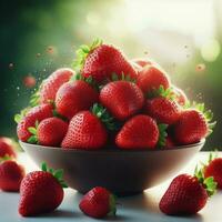 Fresh red strawberries inside a plate fruit berry red color ai generated photo