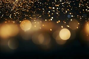 Luxury golden clouded bokeh dust on black backgrounds, ai generative photo