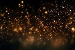 Luxury golden clouded bokeh dust on black backgrounds, ai generative photo