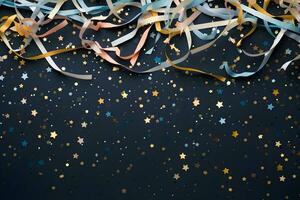 Party stylish decorations on dark background, ai generative photo