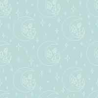 Seamless pattern with healing crystal and moon blue print. Aesthetic esoteric and crescent artwork vector