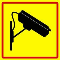 Illustration of a surveillance camera on a yellow background, security concept, vector flat illustration