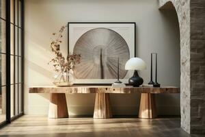 large artwork in center of entryway table AI Generated photo