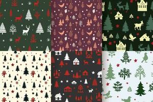 six different Christmas themed patterned background vector