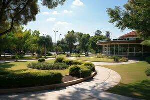 el parque en el medio de un amplio abierto espacio con al aire libre puntos de vista ai generado foto