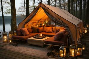 luxury retail camping tent mind training glamping professional advertising photography AI Generated photo