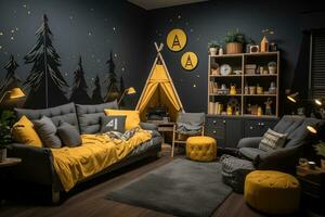 nursery room in kids room at home night view professional advertising photography AI Generative photo