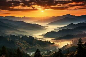 breathtaking sunrise over the smoky mountains AI Generated photo