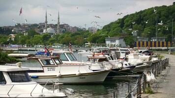 turkey istanbul 12 june 2023. Boat dock on river in Eyupsultan. video