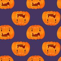 Halloween jumping jack-o-lantern seamless pattern on purple background. vector