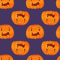 Halloween jumping jack-o-lantern seamless pattern on purple background. vector