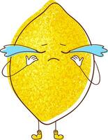 An image of a tearful lemon, its citrusy emotions flowing with teardrops. vector