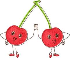 An illustration of cherries happily giving a high five gesture, symbolizing positivity and a cheerful attitude. vector