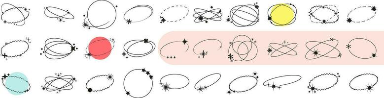 aesthetic y2k frame elements set. Arches and circles with aura effect including heart, butterfly, star symbols. vector