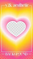 Aura acid heart y2k stories template. Stock vector illustration in 2000s gradient style. With place for photo.
