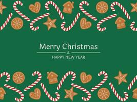 Holiday background with ginger cookies and candy vector