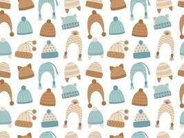 Seamless pattern with cold weather hats vector
