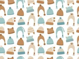 Seamless pattern with cold weather hats vector