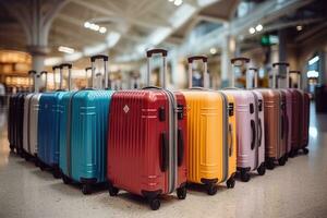 equipaje maletas a el aeropuerto para vacaciones profesional publicidad fotografía ai generado foto