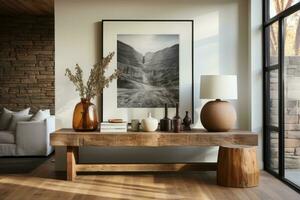 large artwork in center of entryway table AI Generated photo