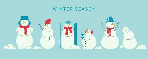 Winter season banner with cute Snowmans of set vector