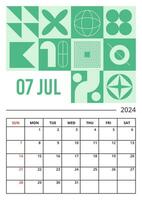Planner vertical page on July 2024 year template of Brutalist style design vector