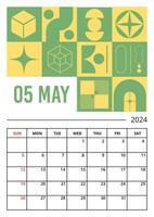 Planner vertical page on May 2024 year template of Brutalist style design vector