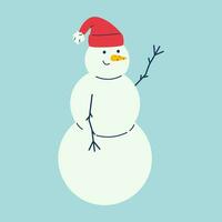 Cute snowman in santa hat greets vector