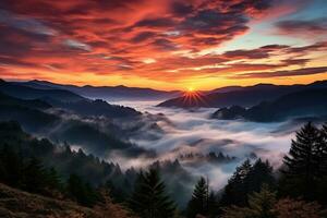 breathtaking sunrise over the smoky mountains AI Generated photo