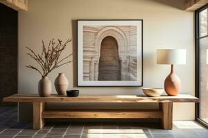 large artwork in center of entryway table AI Generated photo