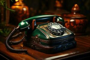 antiguo teléfono en mesa Clásico estilo ai generado foto