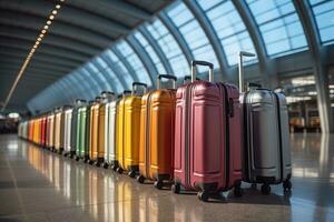suitcase of luggage at the airport for holidays professional advertising photography AI Generative photo