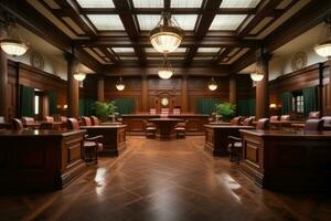 empty courtroom the judge court room professional advertising photography AI Generative photo