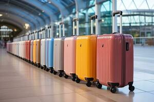 maleta de equipaje a el aeropuerto para Días festivos profesional publicidad fotografía ai generativo foto