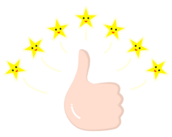 Hand thumb up with seven stars cartoon colors png