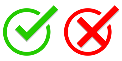 Right wrong tick circle icon set green and red png