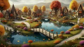 Ai generative, a village in the fall with colorful houses video