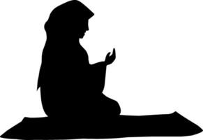 Woman muslim praying silhouette vector illustration. Woman with hijab praying icon for eid mubarak. Ramadan design graphic in muslim culture and islam religion