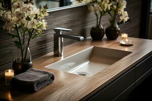 stock photo of inside home view sink AI Generated