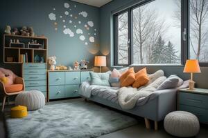 nursery room in kids room at home day view professional advertising photography AI Generative photo