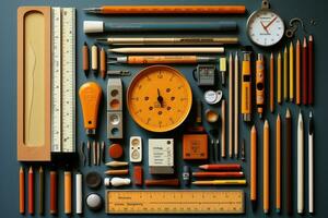 knolling stationary tool flat lay AI Generated photo