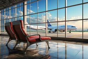 waiting room at the airport with the large window AI Generated photo