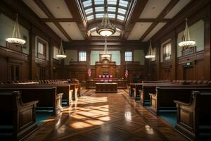 empty courtroom the judge court room professional advertising photography AI Generative photo